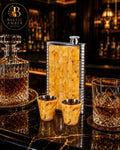 Natural Baltic Amber Flask Set with Shot Glasses, Stainless Steel Hip Flask Gift for Men, Luxury Collector Bar Set, Baltic Amber Gift