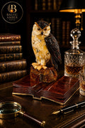Baltic Amber Owl Sculpture – Luxury Executive Desk Decor in Natural Amber & Wood – Collector Piece