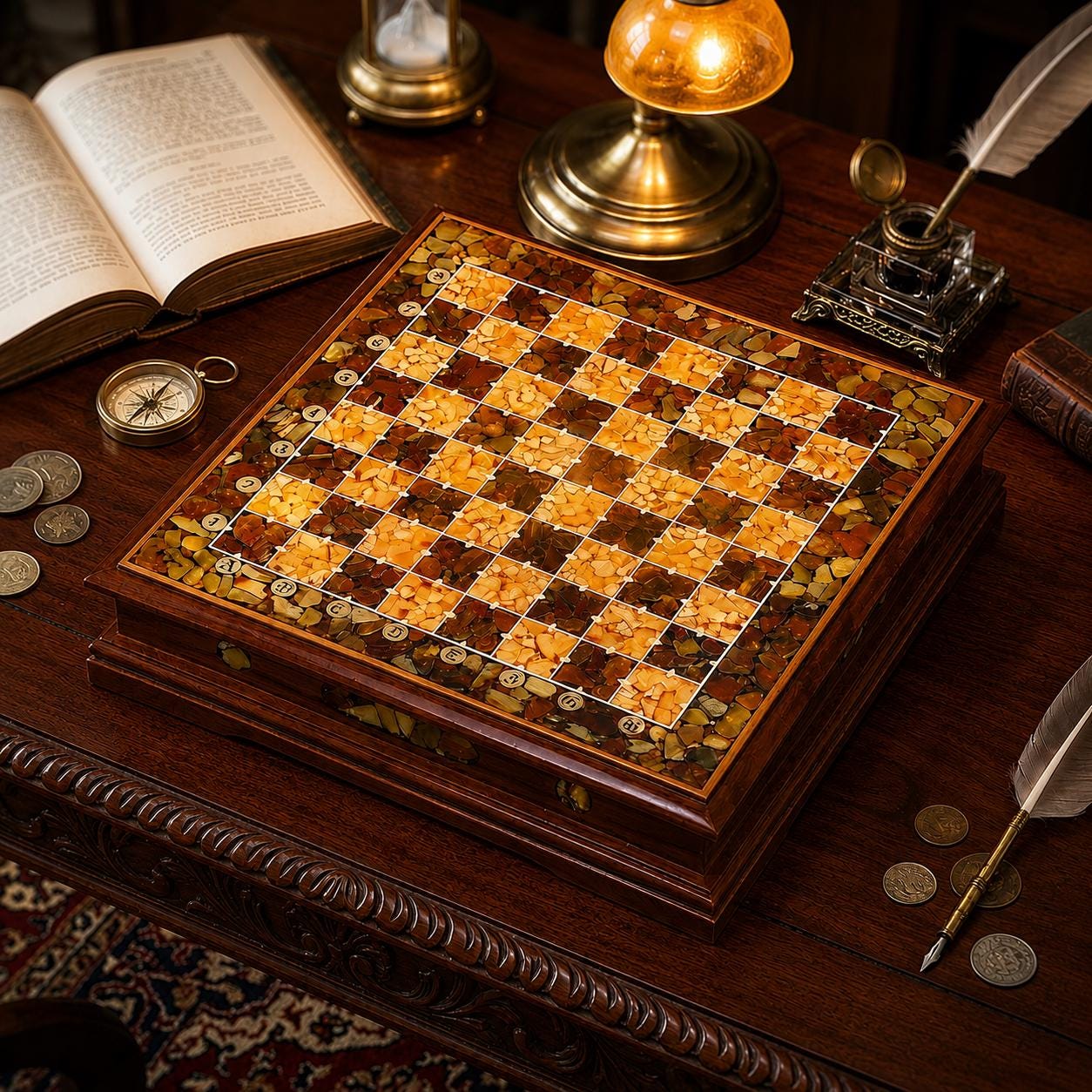 Luxury Baltic Amber Chess Set, Handmade Wooden Chess Board, Genuine Amber Chess Pieces, Executive Gift, Collector Game