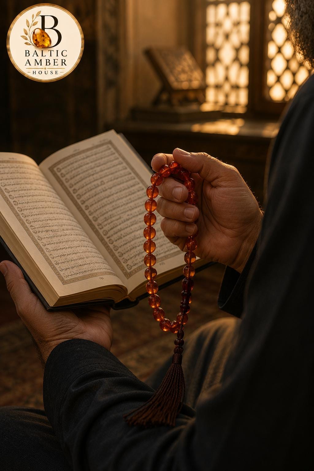 Natural Baltic Amber Misbaha, Genuine Baltic Amber Prayer Beads, Handmade Islamic Tasbih, 14mm Amber Beads, Luxury Muslim Gift for Him