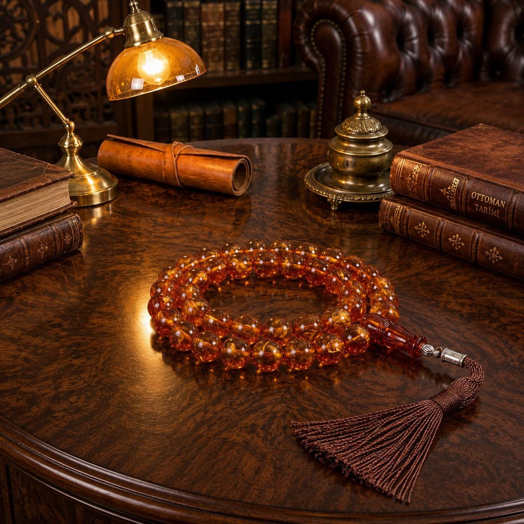 Natural Baltic Amber Misbaha, Genuine Baltic Amber Prayer Beads, Handmade Islamic Tasbih, 14mm Amber Beads, Luxury Muslim Gift for Him