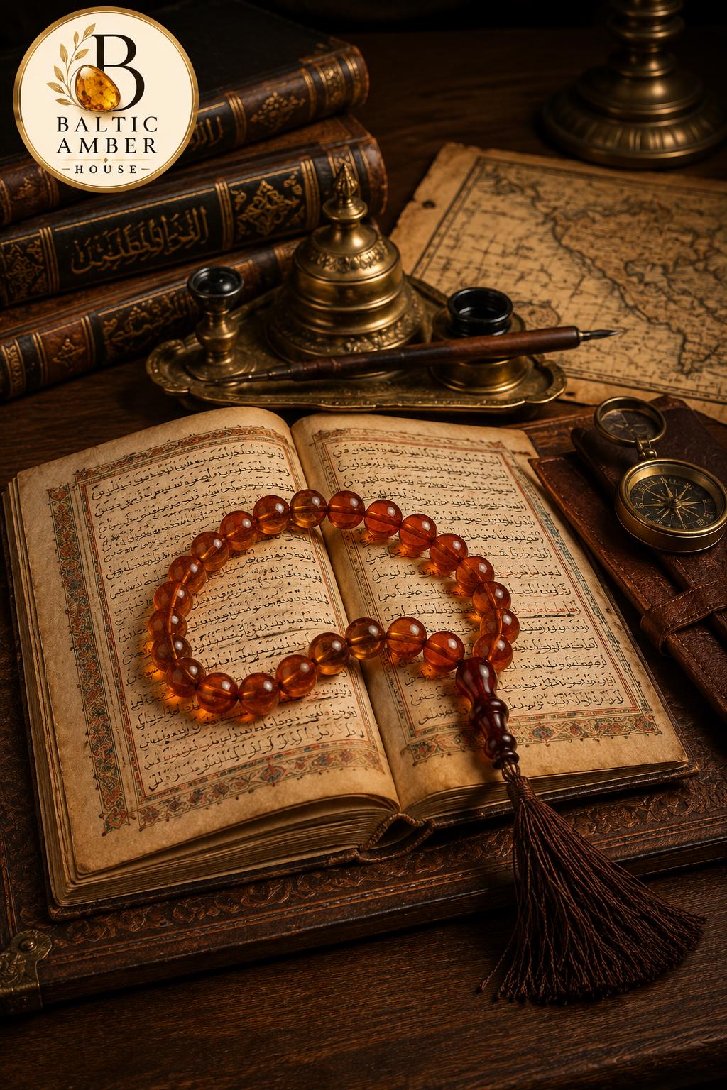 Natural Baltic Amber Misbaha, Genuine Baltic Amber Prayer Beads, Handmade Islamic Tasbih, 14mm Amber Beads, Luxury Muslim Gift for Him