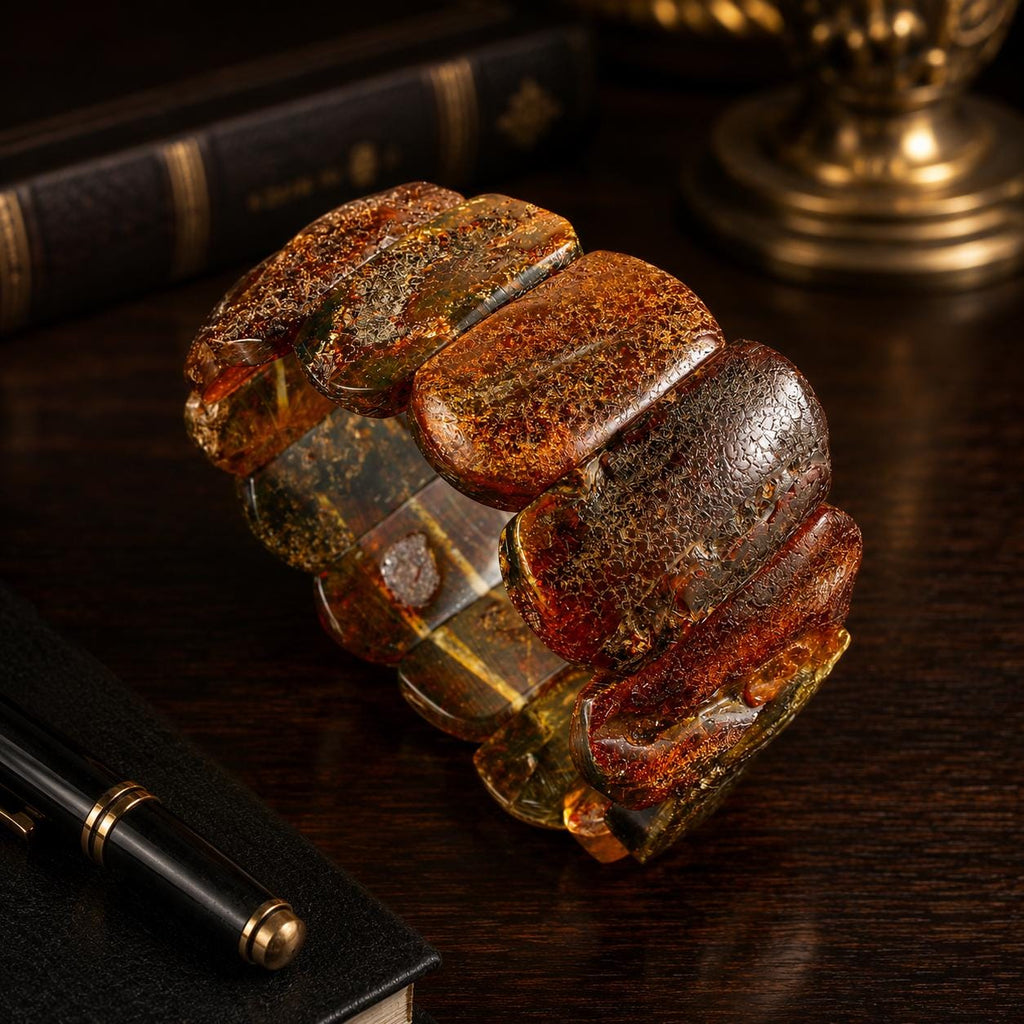 Men's Baltic Amber Bracelet, Chunky Statement Amber Jewelry, Natural Baltic Amber Gift for Him, Luxury Handmade Bracelet
