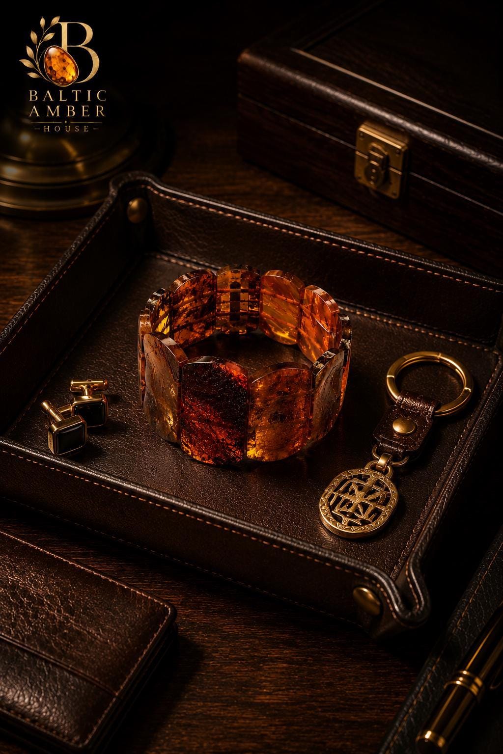 Natural Baltic Amber Statement Bracelet for Men, Large Amber Cuff Bracelet, Handmade One of a Kind Jewelry, 8.7 Inch