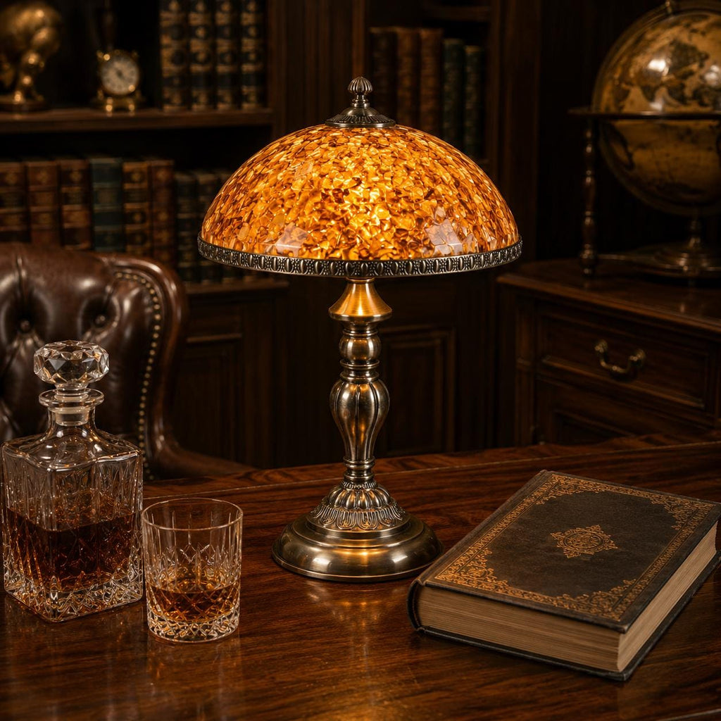 Natural Baltic Amber Table Lamp, Handmade Luxury Desk Lamp, Genuine Amber Bedside Light, Elegant Home Decor, Executive Gift