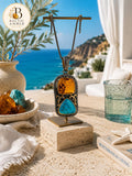 Natural Baltic Amber & Turquoise Pendant, 925 Sterling Silver Gold Plated, Handmade Statement Jewelry, One of a Kind Gift