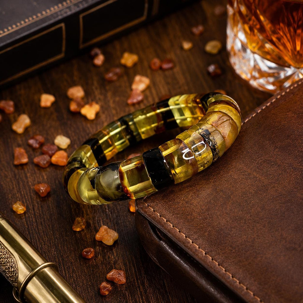 Genuine Baltic Amber Bracelet for Men, 6 Different Weights Available, Natural Stretch Amber Bracelet, Luxury Amber Jewelry Gift for Him
