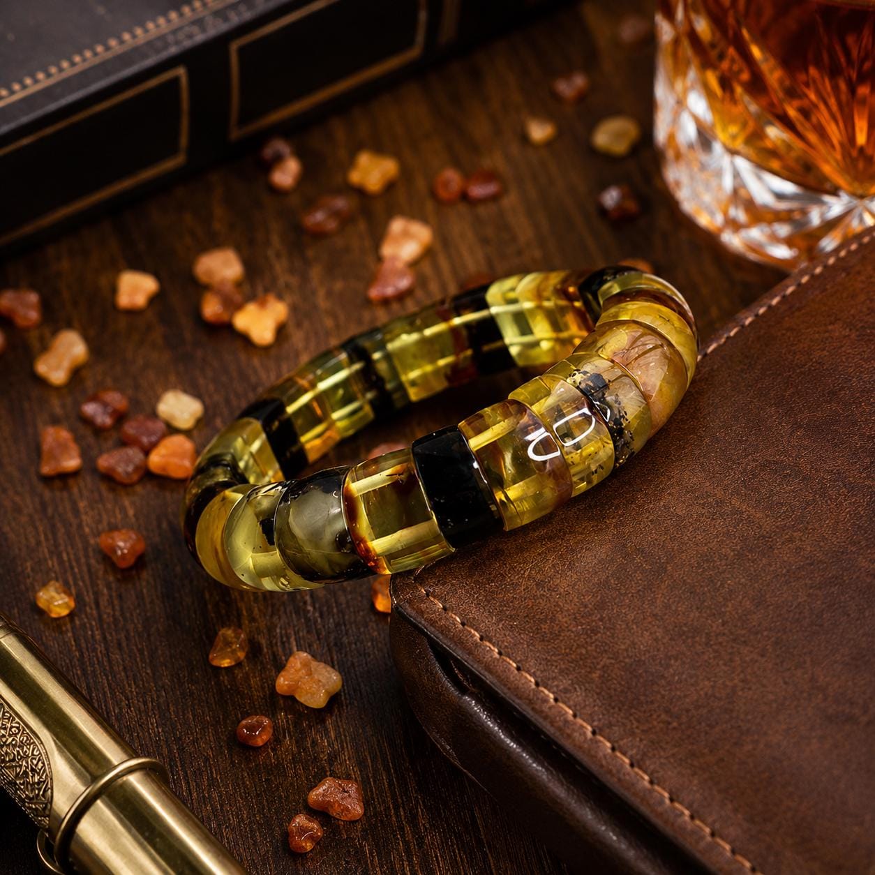 Genuine Baltic Amber Bracelet for Men, 6 Different Weights Available, Natural Stretch Amber Bracelet, Luxury Amber Jewelry Gift for Him