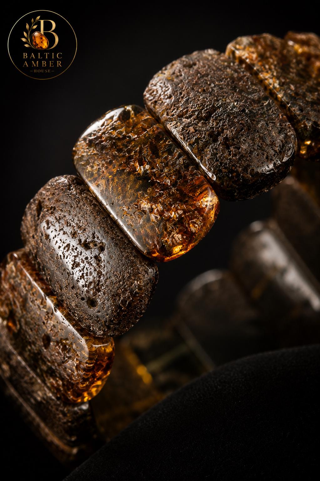 Natural Baltic Amber Bracelet for Men, Raw Amber Stretch Bracelet, Genuine Baltic Amber Jewelry, Chunky Statement Gift for Him