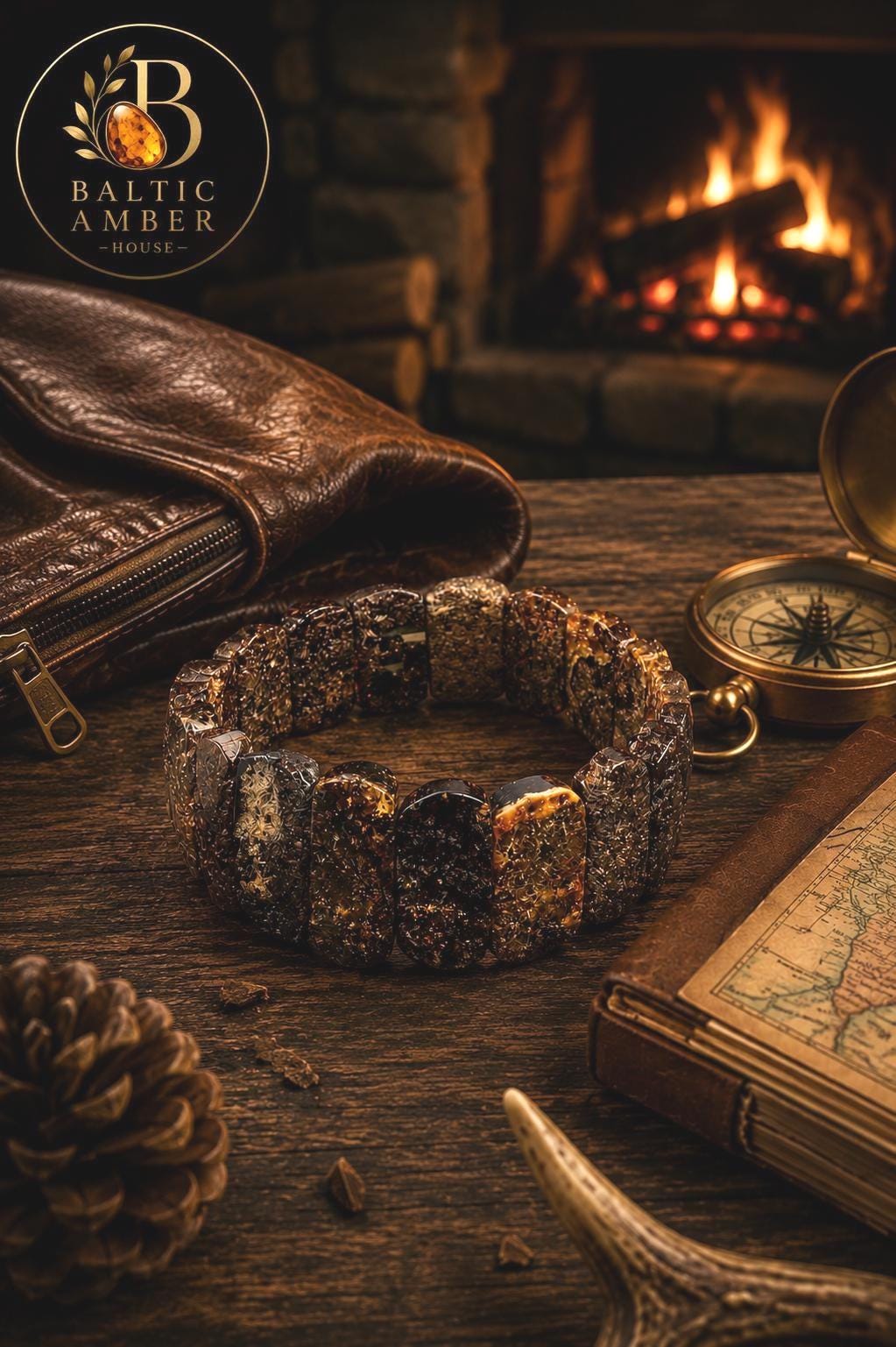 Natural Baltic Amber Bracelet for Men, Raw Amber Stretch Bracelet, Genuine Baltic Amber Jewelry, Chunky Statement Gift for Him