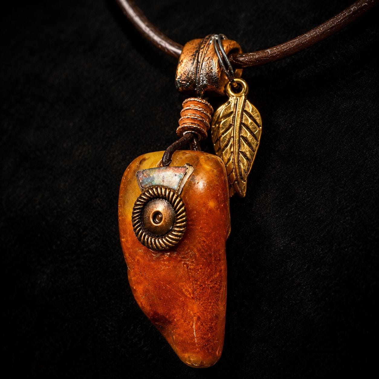 Unisex Baltic Amber Pendant Necklace, Genuine Amber Leather Cord Necklace, Boho Nature Jewelry, Rustic Nordic Gift for Men Women