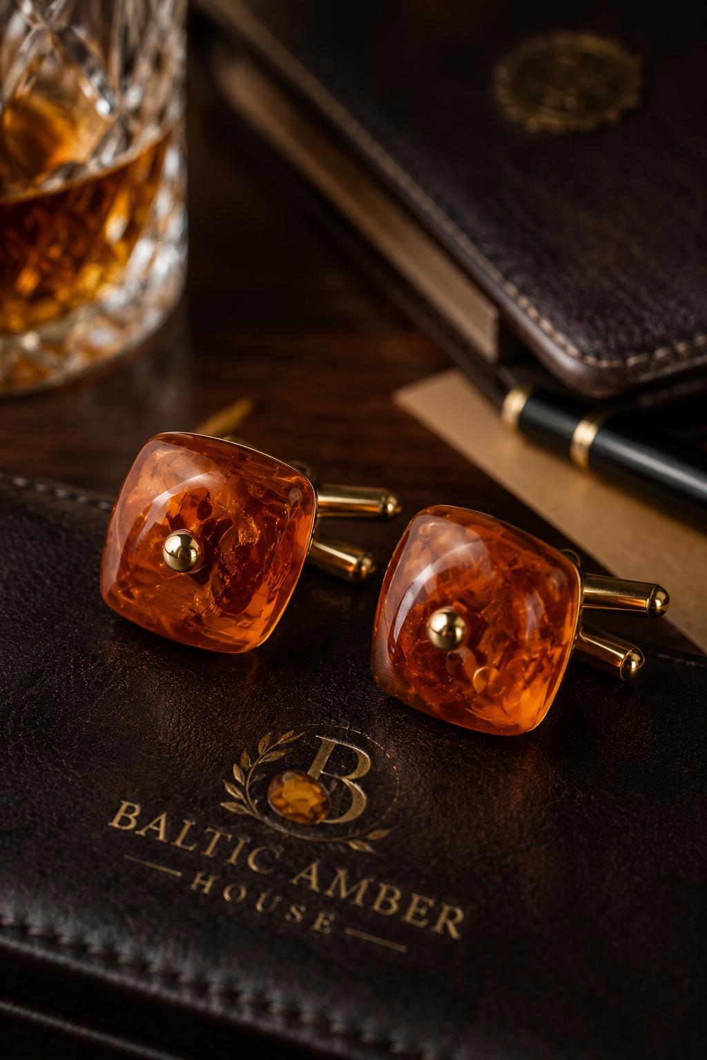 Natural Baltic Amber Cuff Links, Gold Plated Brass Cufflinks for Men, Groom Gift, Executive Business Accessories