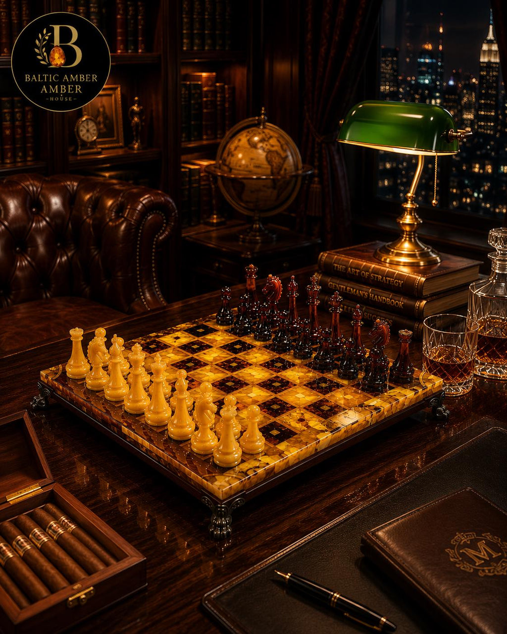Natural Baltic Amber Chess Set, Luxury Wooden Chess Board, Handmade Chess Set, Executive Gift, Collector Game, One of a Kind Decor
