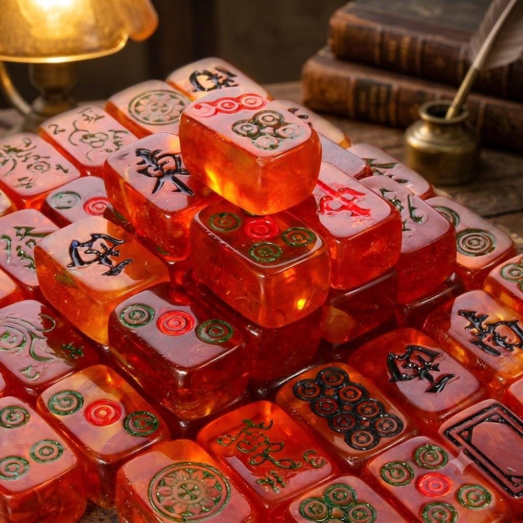 Luxury Baltic Amber Mahjong Set, Handmade Wooden Mahjong Game, Genuine Baltic Amber Tiles, Collector Board Game, Executive Gift