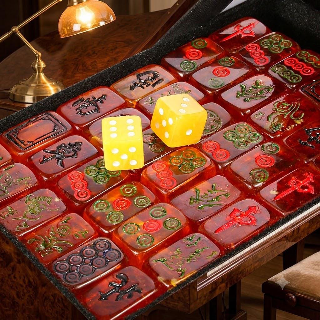 Luxury Baltic Amber Mahjong Set, Handmade Wooden Mahjong Game, Genuine Baltic Amber Tiles, Collector Board Game, Executive Gift