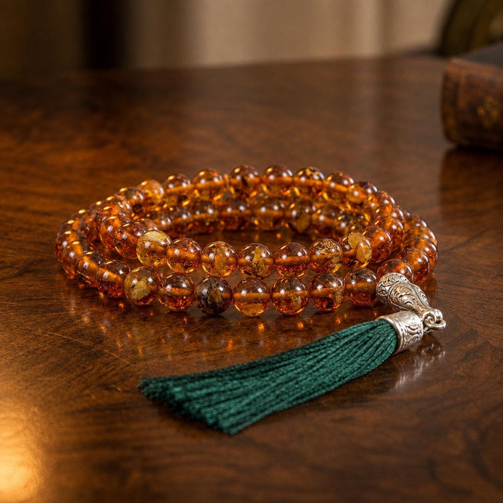 Genuine Baltic Amber Prayer Beads, Handmade Islamic Tasbih, 99 Bead Amber Misbaha, Luxury Muslim Gift for Men, Natural Baltic Amber
