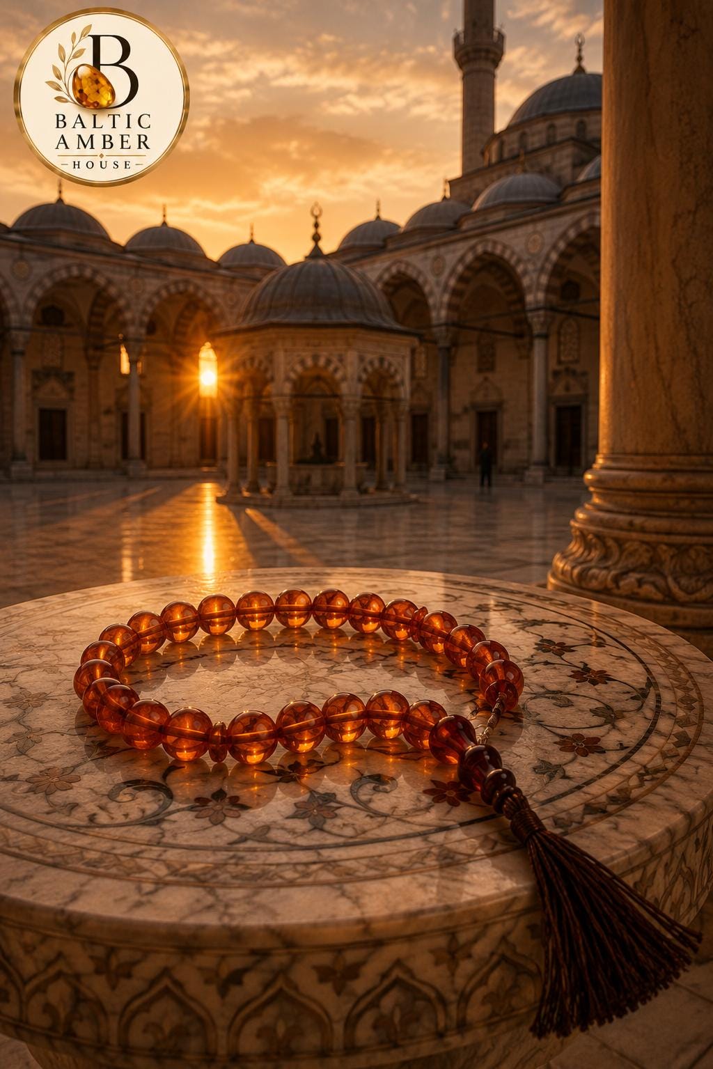 Natural Baltic Amber Misbaha, Genuine Baltic Amber Prayer Beads, Handmade Islamic Tasbih, 14mm Amber Beads, Luxury Muslim Gift for Him