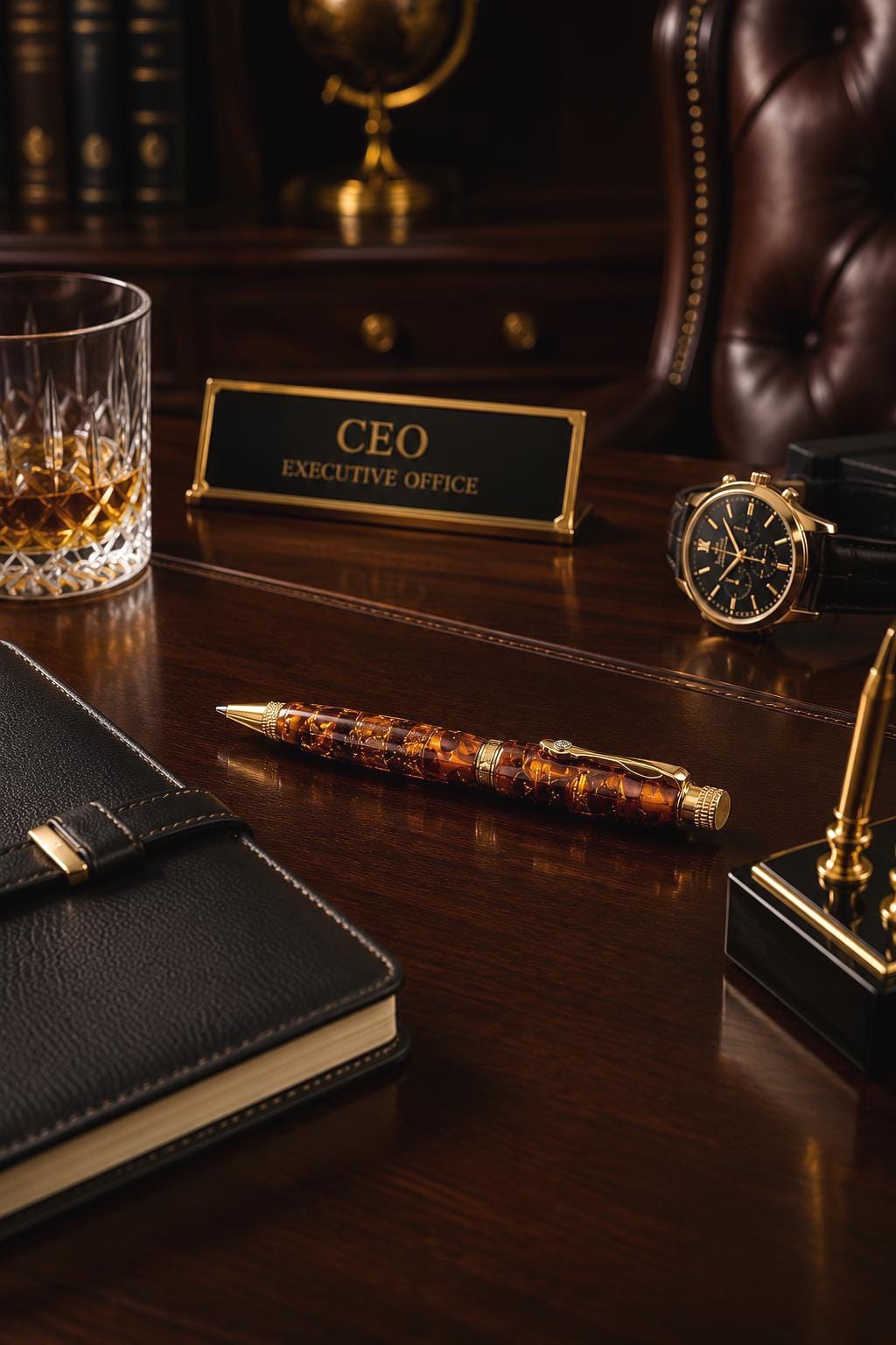 Natural Baltic Amber Ballpoint Pen, Gold Plated Executive Pen, Handmade Luxury Gift for Him, Amber Desk Accessory, Gift Box Included
