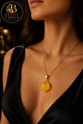14K Gold Baltic Amber Sphere Pendant, Genuine Lemon Amber Necklace, Natural Round Amber Pendant, Luxury Gift for Her, One of a Kind Jewelry