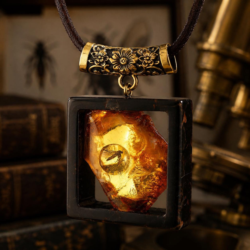 Rare Baltic Amber Insect Pendant Necklace, Genuine Amber Fossil Jewelry, Collector Statement Pendant, Handmade Nature Gift, One of a Kind