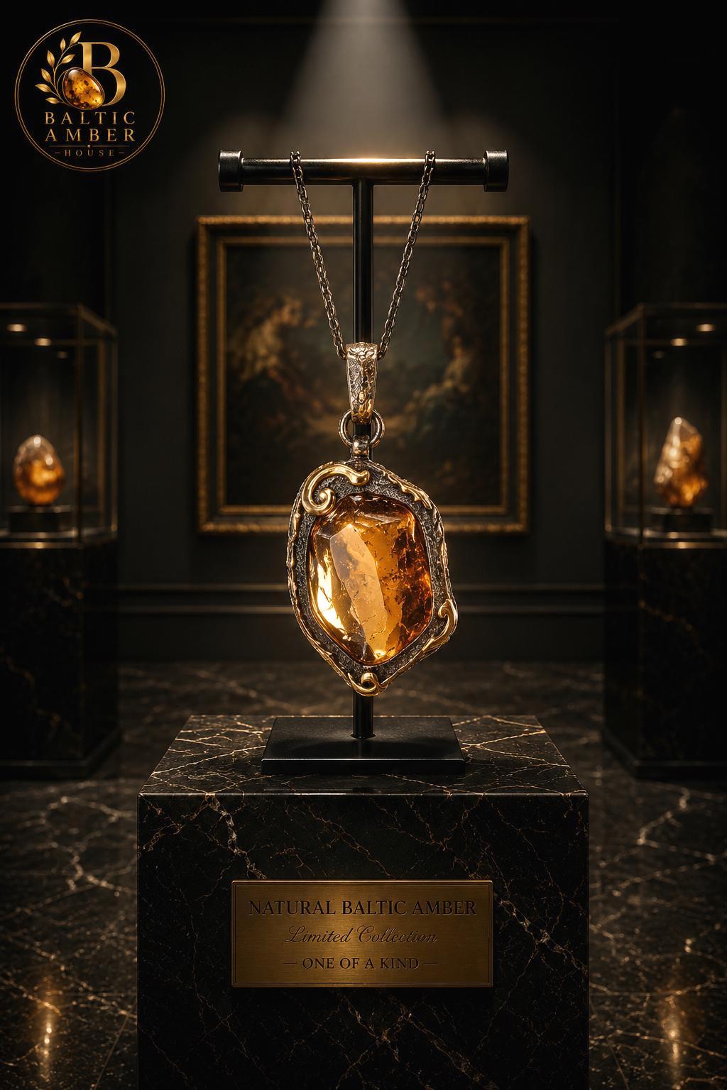 Luxury Natural Baltic Amber Pendant, One of a Kind Jewelry, 925 Sterling Silver, Gold Plated, Handmade Gift