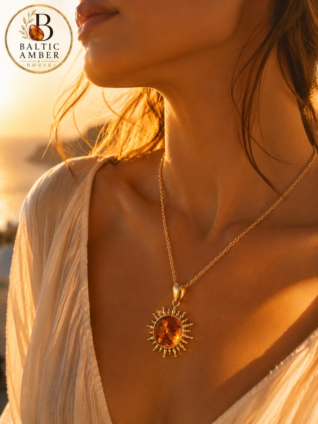 Natural Baltic Amber Pendant, 925 Sterling Silver Gold Plated Pendant, Handmade Amber Jewelry, Luxury Gift for Her