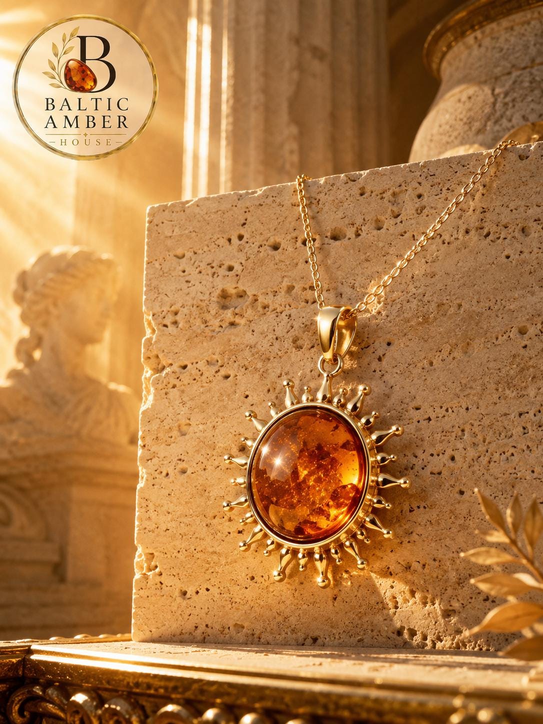 Natural Baltic Amber Pendant, 925 Sterling Silver Gold Plated Pendant, Handmade Amber Jewelry, Luxury Gift for Her