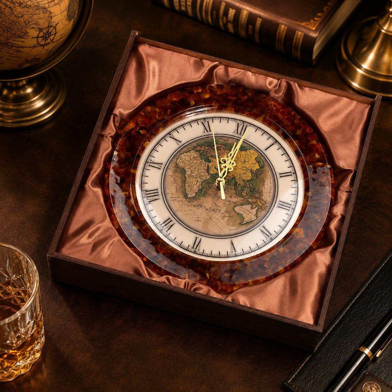 Luxury Baltic Amber Wall Clock, Handmade Wooden Wall Clock, Genuine Baltic Amber Decor, Executive Office Clock, Vintage Home Gift