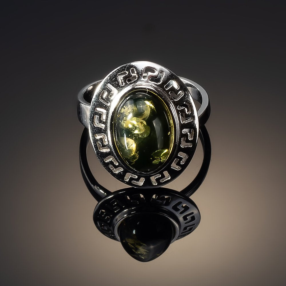 Adjustable Baltic Amber & Sterling Silver Ring – 4 Color Options