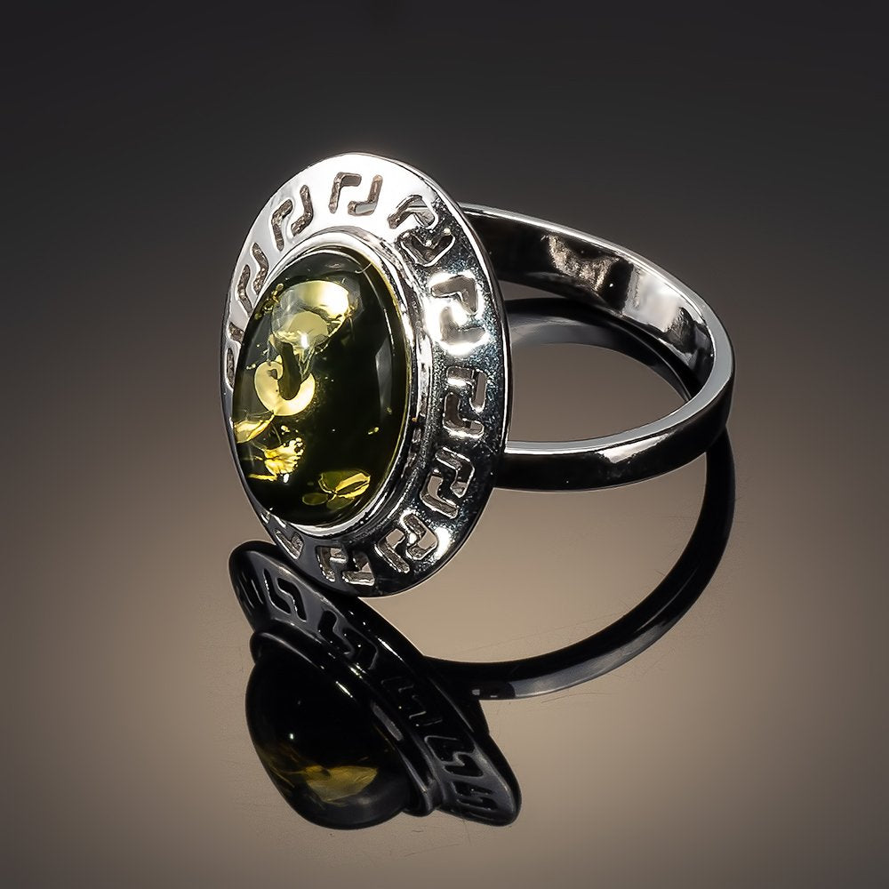 Adjustable Baltic Amber & Sterling Silver Ring – 4 Color Options