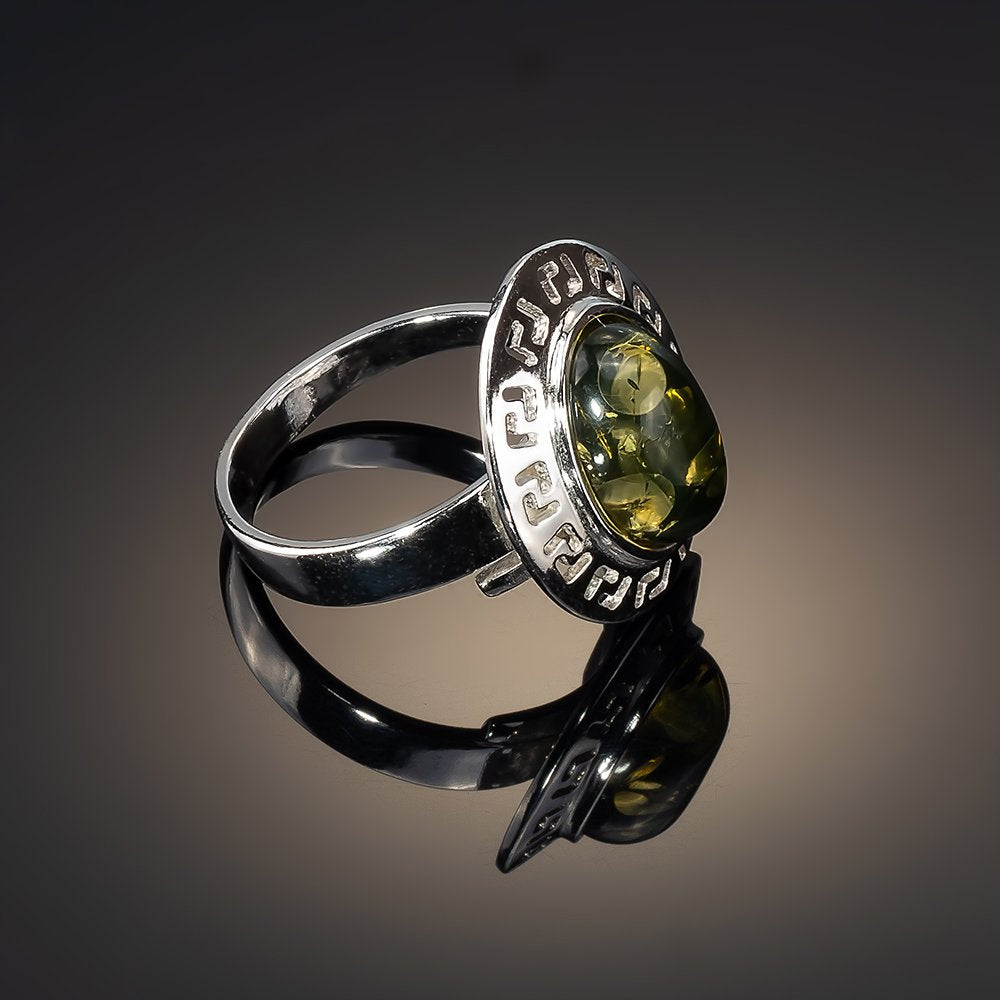 Adjustable Baltic Amber & Sterling Silver Ring – 4 Color Options