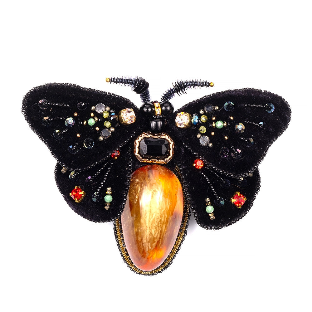 Handmade Baltic Amber Butterfly Brooch – Beaded Statement Jewelry