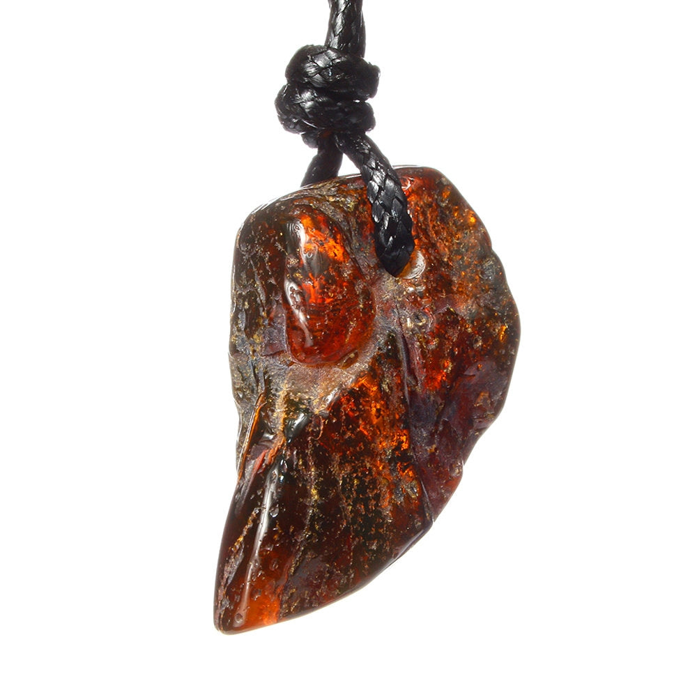 Men’s Raw Baltic Amber Pendant – Natural Cognac Amber on Black Cord
