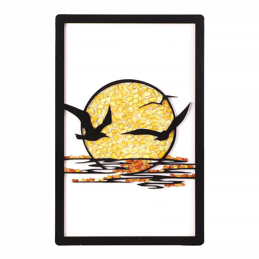 Handmade Baltic Amber Sun Wall Art | Small Decorative Panel