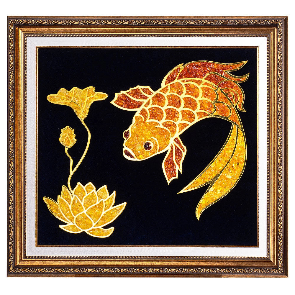 Natural Baltic Amber Fish Wall Art | Handmade Framed Panel
