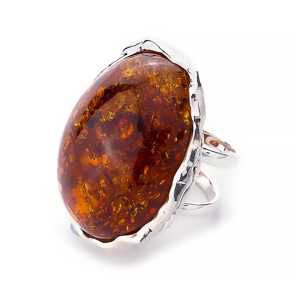 Women’s Natural Baltic Amber Statement Ring – Cognac Amber & Sterling Silver