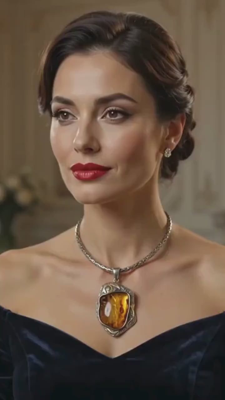 Luxury Natural Baltic Amber Pendant, One of a Kind Jewelry, 925 Sterling Silver, Gold Plated, Handmade Gift