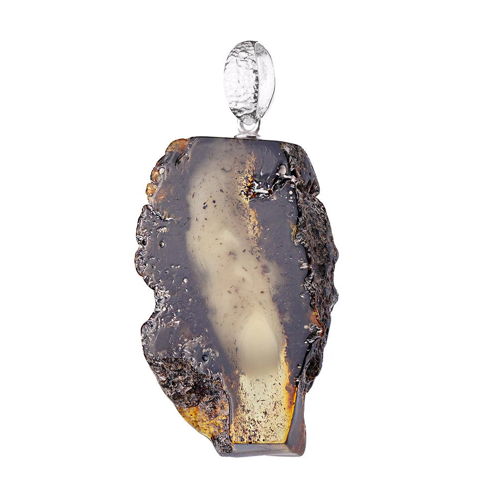 One-of-a-Kind Natural Baltic Amber Slice Pendant in Sterling Silver
