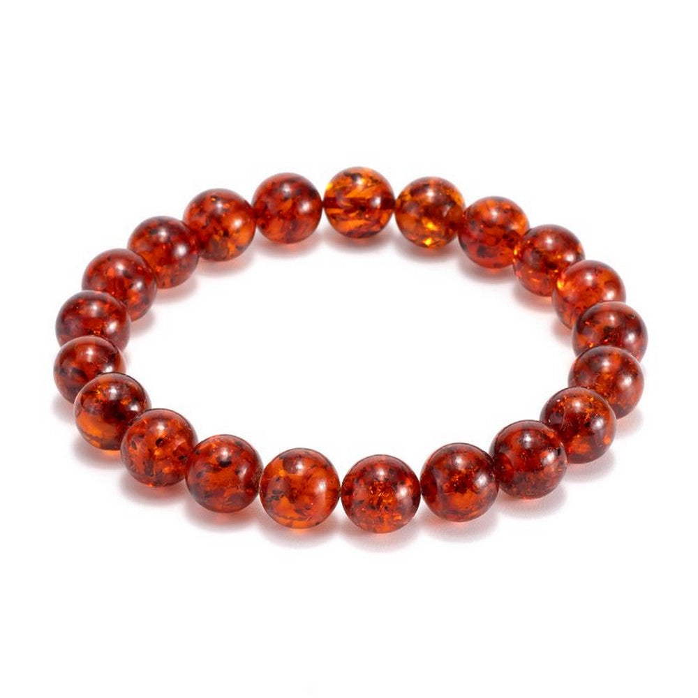 Men’s Natural Baltic Amber Bracelet – Cognac Amber Round Beads, 11 mm